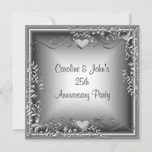 25. Jubiläum Party Black Silver Blues Herz Einladung (Vorderseite)