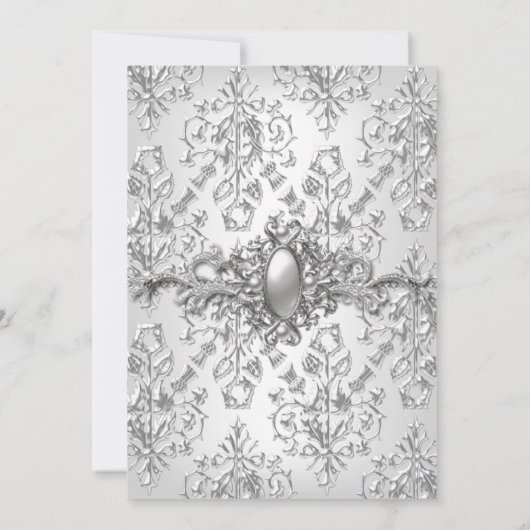 25. Jubiläum Party Damask Silver Small Einladung (Rückseite)
