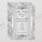 25. Jubiläum Party Damask Silver Small Einladung (Vorne/Hinten)