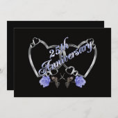 25. Jubiläum Party Einladung Silberblaue Rose (Vorne/Hinten)