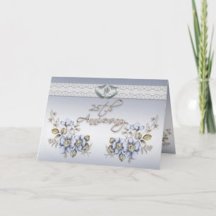 25. Jubiläum Party elegant blauen Blumen Karte
