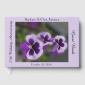 25. Jubiläum Party, Name, violette Blumen Gästebuch (Vorderseite)