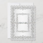 25. Jubiläum Party Rose Damask Silver White 2 Einladung (Rückseite)