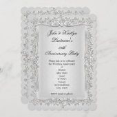 25. Jubiläum Party Rose Damask Silver White 2 Einladung (Vorne/Hinten)