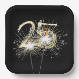 25. Jubiläum Party Sparklers auf Black Pappteller