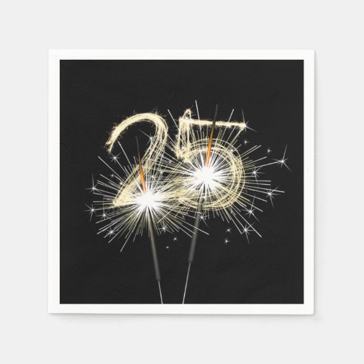 25. Jubiläum Party Sparklers auf Black Serviette (Vorderseite)