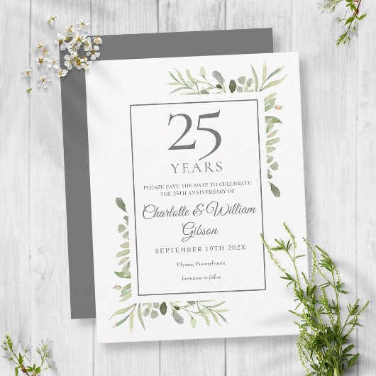 25. Jubiläum Save the Date Aquarellfarben-Blätter Postkarte