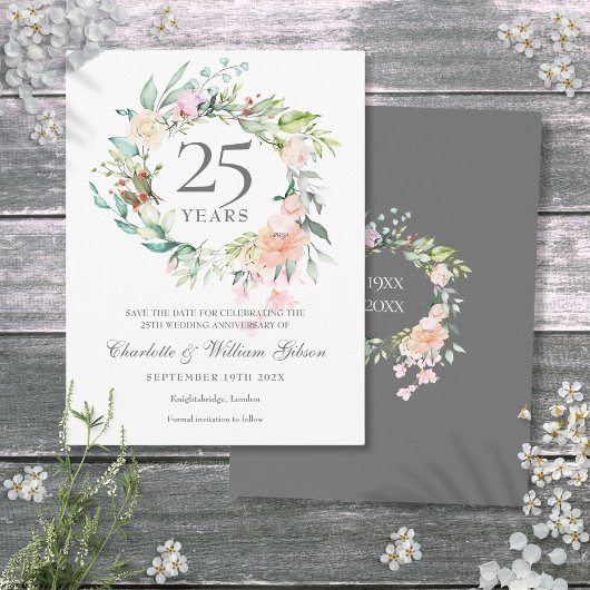 25. Jubiläum Save the Date Rose Garland Ankündigungspostkarte