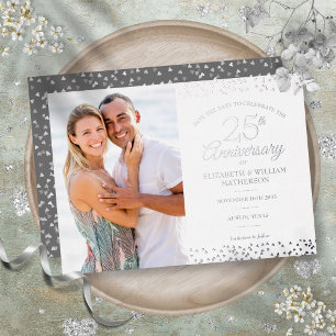 25. Jubiläum Silbernes Save-the-Date-Foto Folieneinladung