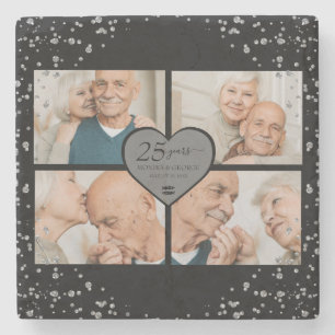 25. Jubiläum Silver Glitzer Black Steinuntersetzer
