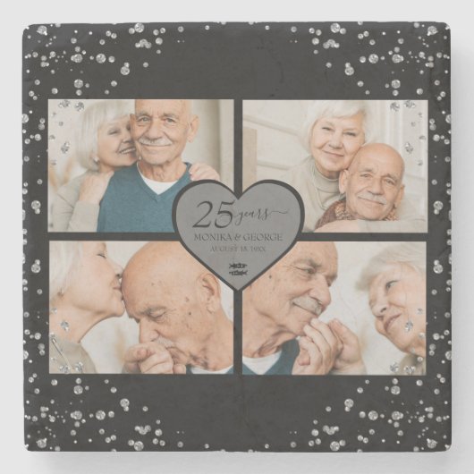 25. Jubiläum Silver Glitzer Black Steinuntersetzer (Vorderseite)