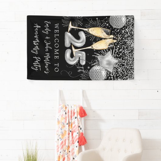 25. Jubiläum Silver Glitzer Confetti Willkommen Banner (Insitu)