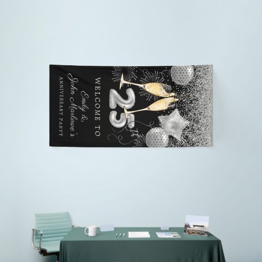 25. Jubiläum Silver Glitzer Confetti Willkommen Banner (Messeveranstaltung)