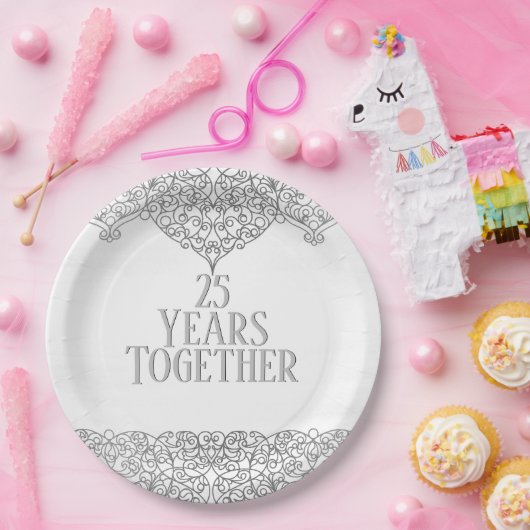 25. Jubiläum Silver Lace on White Pappteller (Party)
