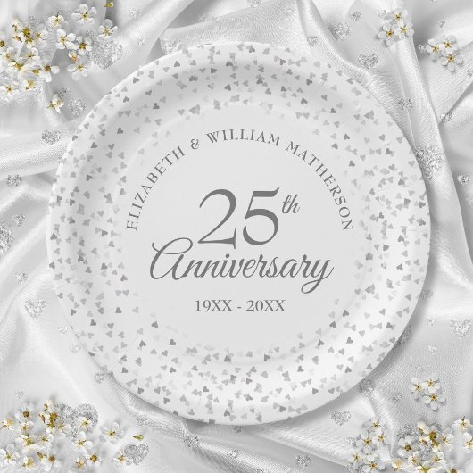 25. Jubiläum Silver Liebe Hört Confetti Pappteller