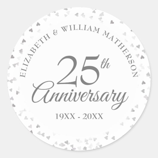 25. Jubiläum Silver Liebe Hört Confetti Runder Aufkleber (Vorderseite)