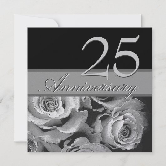 25. Jubiläum Silver Rose Metallic Template Einladung (Vorderseite)