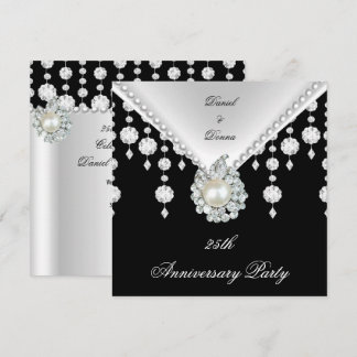 25. Jubiläum Silver Schwarz-weiß Pearl 2 Einladung