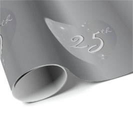 25./Jubiläum Silvery Hearts Packaging Paper Geschenkpapier