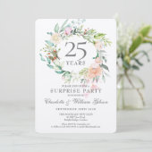 25. Jubiläum Überraschung Party Floral Metallic Einladung (Stehend Vorderseite)