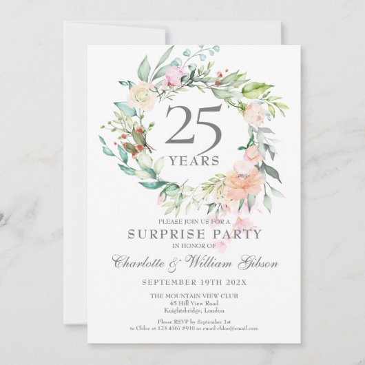 25. Jubiläum Überraschung Party Rose Garland Einladung (Vorderseite)