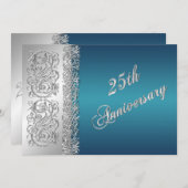 25. Jubiläum Verzierte Silver Scrolls mit Aquamari Einladung (Vorne/Hinten)