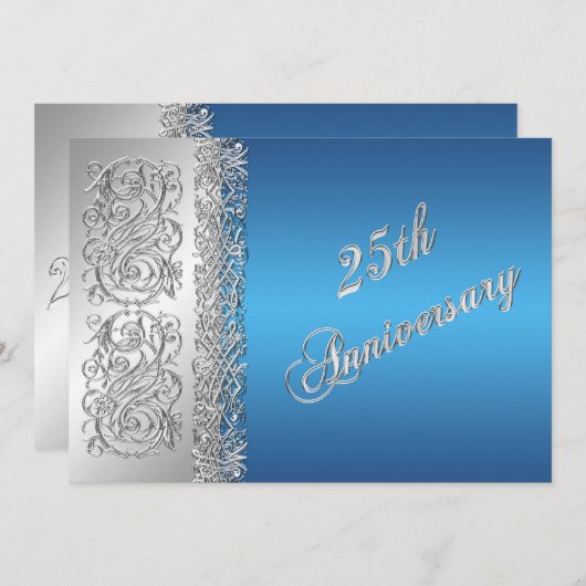 25. Jubiläum Verzierte Silver Scrolls mit Blue Einladung (Vorne/Hinten)