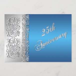 25. Jubiläum Verzierte Silver Scrolls mit Blue Einladung