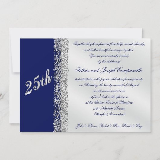 25. Jubiläum Verzierte Silver Scrolls mit Marine Einladung (Rückseite)