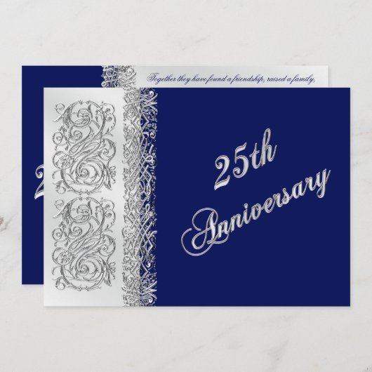25. Jubiläum Verzierte Silver Scrolls mit Marine Einladung (Vorne/Hinten)