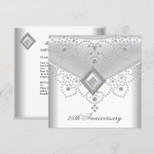 25. Jubiläum Weiß Silber Overlay Perlen Schmuck Einladung