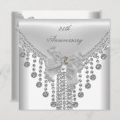 25. Jubiläum Weißes Silber Overlay Böschjuwel Einladung (Vorne/Hinten)