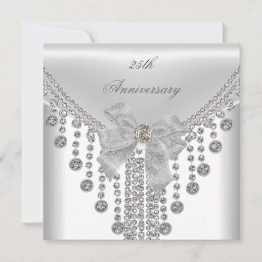 25. Jubiläum Weißes Silber Overlay Böschjuwel Einladung (Vorderseite)
