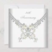 25. Jubiläum White Silver Pearl Jewel Einladung (Vorderseite)