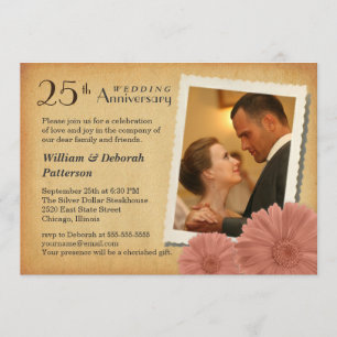 25. Jubiläums Vintage-Daisy-Foto-Einladungen Einladung