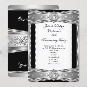 25. Jubiläumsfeier Damast Diamant Silber Schwarz Einladung