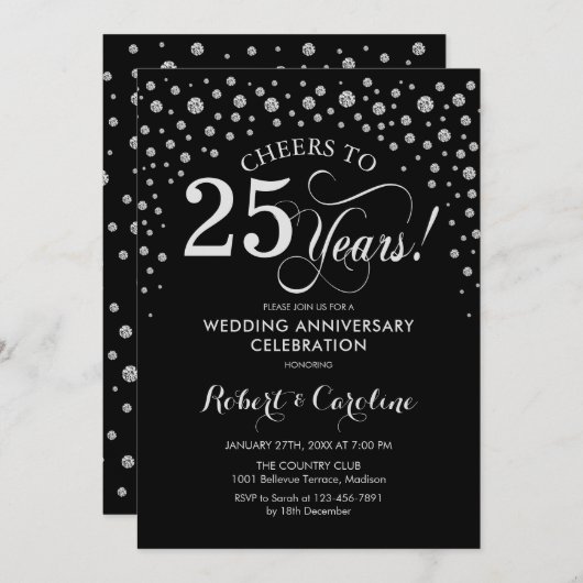 25. Jubiläumsfeier - Silberschwarz Einladung (Vorne/Hinten)