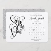 25. Jubiläumskalender Herz Silver Metallic Save The Date (Vorne/Hinten)