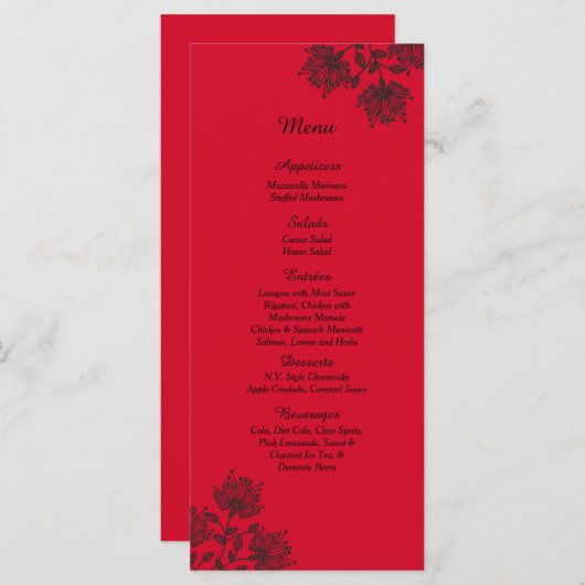 25 Karten mit rotem und schwarzem Blumenmenü (Vorne/Hinten)