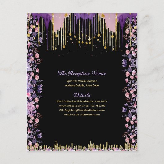 25 Lila Goldsparkle Quinceanera Dress Floral Flyer (Hinten)