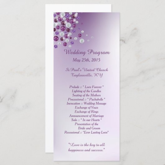 25 Lila White Diamond Hochzeitsprogramme Programm (Vorne/Hinten)