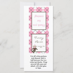 25 Lollipop Topper Pink Raute Sock Monkey