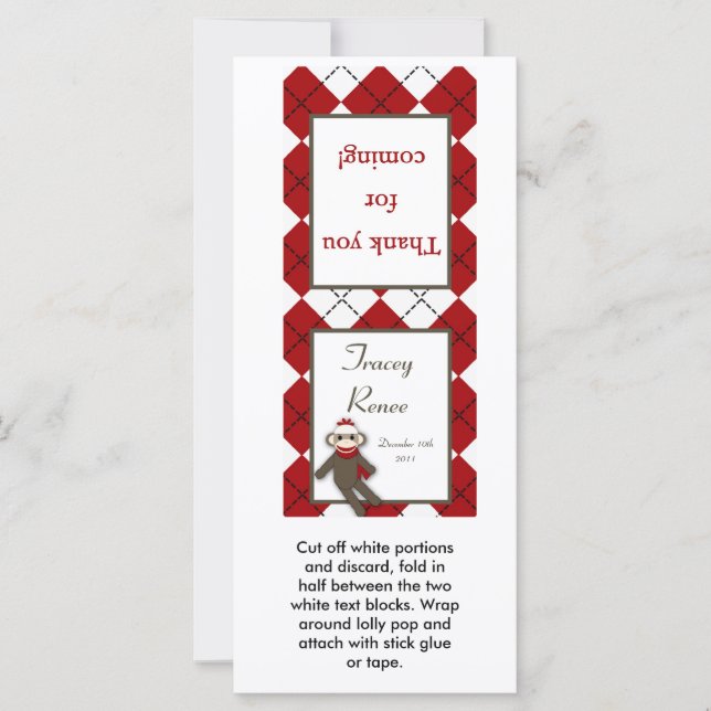 25 Lollipop Topper Red Sock Affe Raute (Vorderseite)