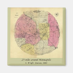 25 Meilen um Minneapolis - Karte 1881 Magnet