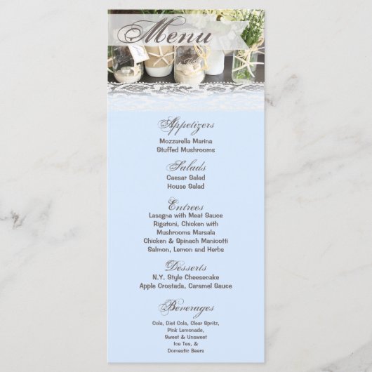 25 Menu Cards Beach Sea Mason Jars Ocean Sea Musch Menükarte (Vorderseite)