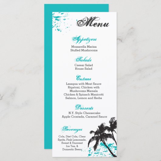 25 Menü Cards Beach Water Ocean Splash Tropical Menükarte (Vorne/Hinten)