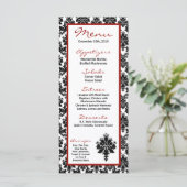 25 Menu Cards Black Red Damask Lace Print Menükarte (Stehend Vorderseite)