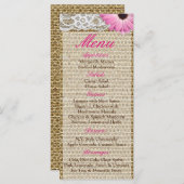 25 Menu Cards Burlap Lace Pink Daisy Blume Menükarte (Vorne/Hinten)