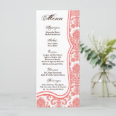 25 Menu Cards Coral Pink Damask Spitzen Print Patt Menükarte (Stehend Vorderseite)