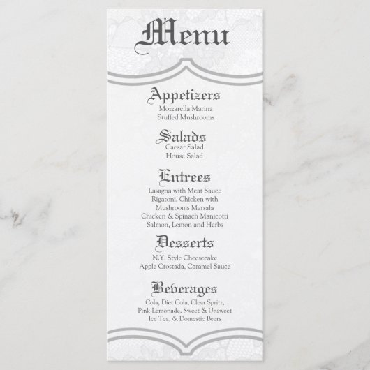 25 Menu Cards Country White Lace Print Fabric Patt Menükarte (Vorderseite)